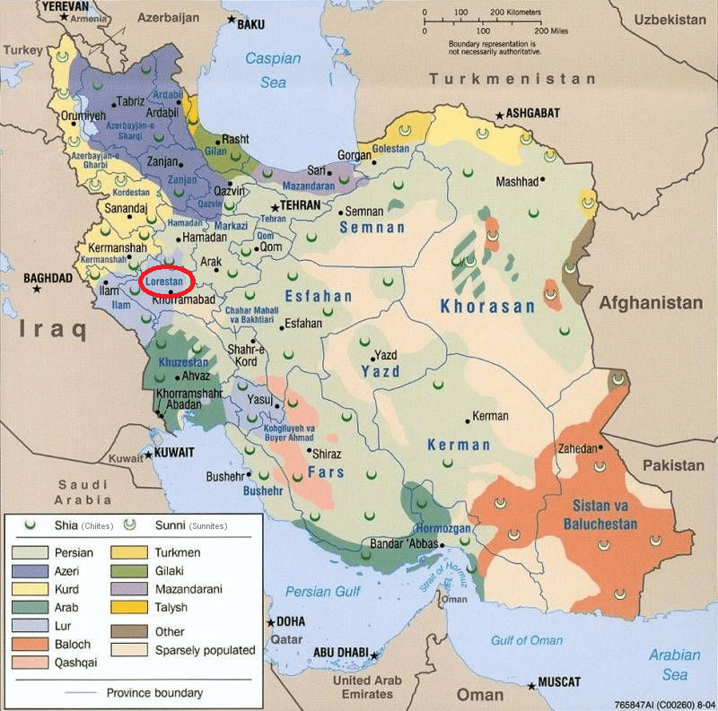 Carte de I'Iran indiquant le Lorestan